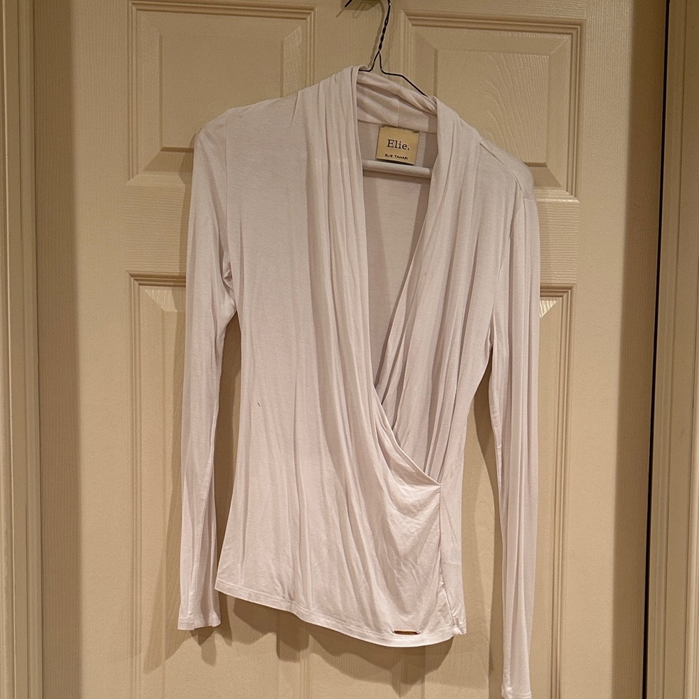 Elle Women's Elegant White Drape Blouse